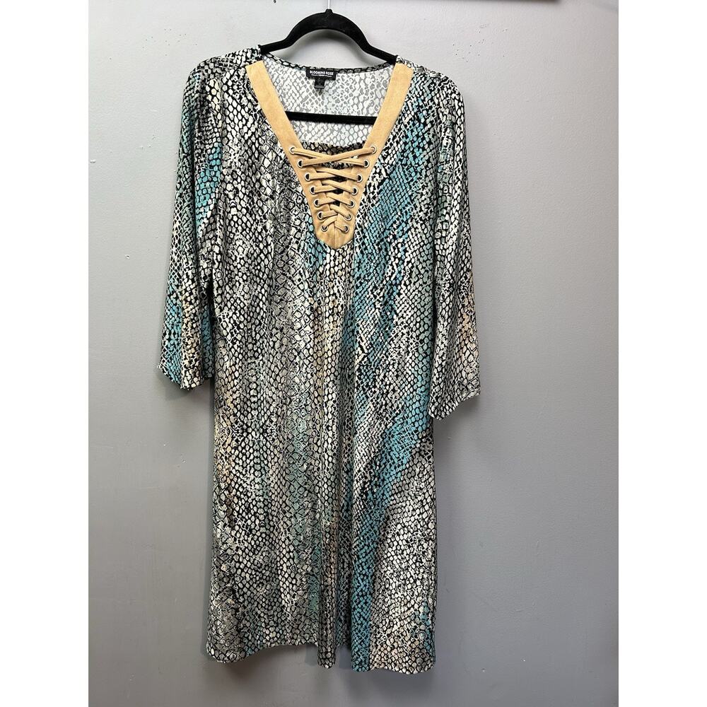 Blooming‎ Rose Reptile Dress Womens Plus size 2X Lace Up front Pullover Animal